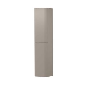 Hoge kast gelakt 2 deurs met afgerond front tbv grepen scharnieren links 35cm mat creme cotton