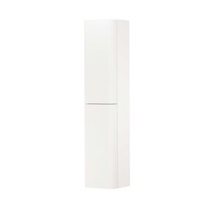 Hoge kast gelakt 2 deurs met afgerond gefreesd front tbv grepen scharnieren links 35cm mat wit