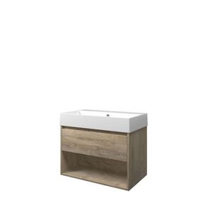 Set Proline porselein Loft wastafel wit met 1 kraangat onderkast 1x lade+schap raw oak 80x46cm