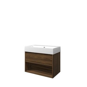 Set Proline porselein Loft wastafel wit met 1 kraangat onderkast 1x lade+schap cabana oak 80x46cm