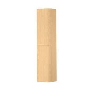 Hoge kast gelakt 2 deurs met afgerond front tbv grepen scharnieren links 35cm light veneer