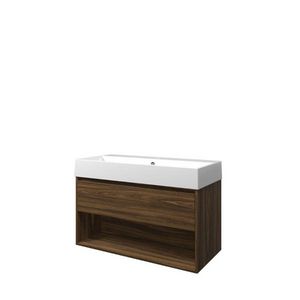 Set Proline porselein Loft wastafel wit met 1 kraangat onderkast 1x lade+schap cabana oak 100x46cm