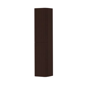 Hoge kast gelakt 2 deurs met afgerond gefreesd front tbv grepen scharnieren links 35cm dark veneer