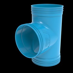 T-stuk lijm 90° PVC luchtverdeelsysteem VENTIZA blauw Ø160mm 3x mof
