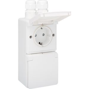 Spuitwaterdicht dubbel VERT stopcontact 2xM20 insteek wit