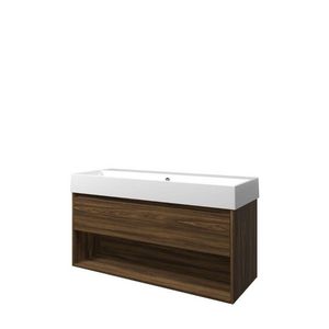 Set Proline porselein Loft enkele wastafel wit zonder kraangat onderkast 1x lade+schap cabana oak 120x46cm