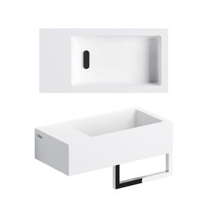 Flush 3 fontein 36cm met voorbewerkt kraangat links mat wit aluite incl. afvoerplug+handdoekhouder.+bevestigingsset