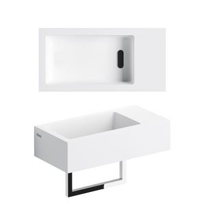 Flush 3 fontein 36cm met voorbewerkt kraangat rechts mat wit aluite incl. afvoerplug+handdoekhouder.+bevestigingsset