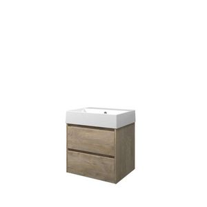 Set Proline porselein Loft wastafel wit zonder kraangat onderkast symmetrisch raw oak 60x46cm