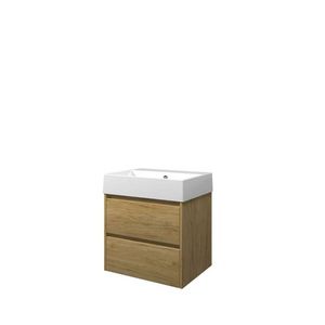 Set Proline porselein Loft wastafel wit zonder kraangat onderkast symmetrisch ideal oak 60x46cm