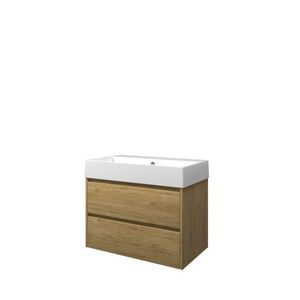 Set Proline porselein Loft wastafel wit zonder kraangat onderkast symmetrisch Ideal oak 80x46cm