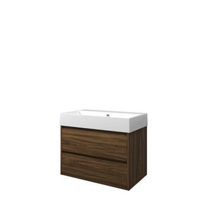 Set Proline porselein Loft wastafel wit zonder kraangat onderkast symmetrisch Cabana oak 80x46cm
