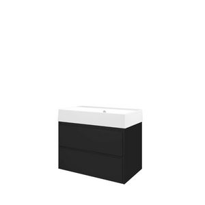 Set Proline porselein Loft wastafel wit met 1 kraangat onderkast symmetrisch mat zwart 80x46cm
