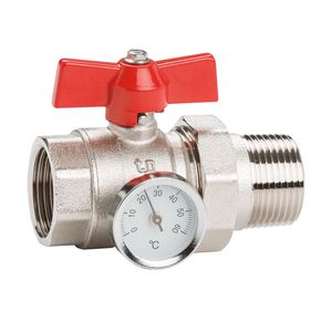 Kogelafsluiter 1" BIN x 1" BUI rode vlinder + thermometer