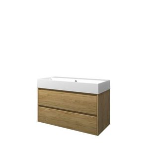 Set Proline porselein Loft wastafel wit met 1 kraangat onderkast symmetrisch Ideal oak 100x46cm