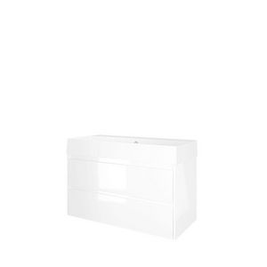 Set Proline porselein Loft wastafel wit met 1 kraangat onderkast symmetrisch glans wit 100x46cm