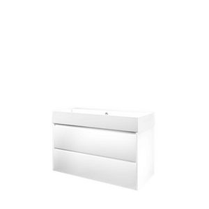 Set Proline porselein Loft wastafel wit met 1 kraangat onderkast symmetrisch mat wit 100x46cm