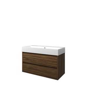 Set Proline porselein Loft wastafel wit met 2 kraangaten onderkast symmetrisch Cabana oak 100x46cm