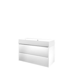 Set Proline porselein Loft wastafel wit met 2 kraangaten onderkast symmetrisch mat wit 100x46cm