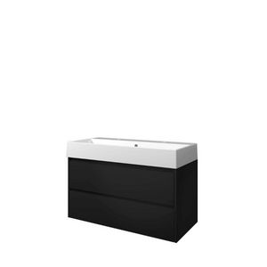 Set Proline porselein Loft wastafel wit met 2 kraangaten onderkast symmetrisch mat zwart 100x46cm