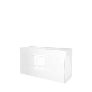 Set Proline porselein Loft enkele wastafel wit zonder kraangat onderkast symmetrisch glans wit 120x46cm
