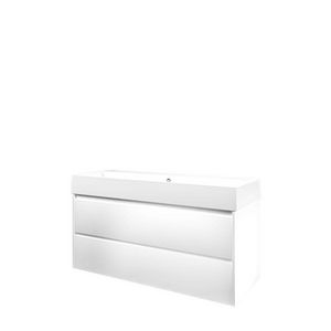 Set Proline porselein Loft enkele wastafel wit zonder kraangat onderkast symmetrisch mat wit 120x46cm