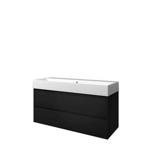 Set Proline porselein Loft enkele wastafel wit zonder kraangat onderkast symmetrisch mat zwart 120x46cm
