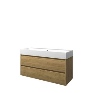 Set Proline porselein Loft enkele wastafel wit met 1 kraangat onderkast symmetrisch Ideal oak 120x46cm