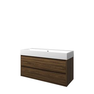 Set Proline porselein Loft enkele wastafel wit met 1 kraangat onderkast symmetrisch Cabana oak 120x46cm