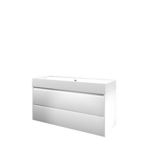 Set Proline porselein Loft enkele wastafel wit met 1 kraangat onderkast symmetrisch mat wit 120x46cm