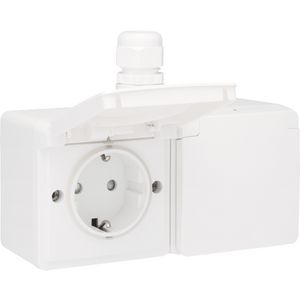 Spuitwaterdicht dubbel HOR stopcontact 1xM20 insteek wit