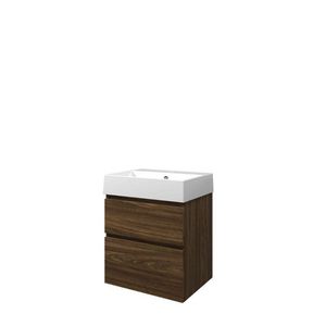 Set Proline porselein Loft wastafel wit zonder kraangat onderkast asymmetrisch cabana oak 60x46cm