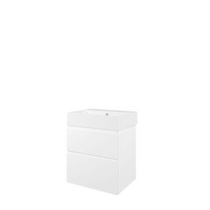 Set Proline porselein Loft wastafel wit zonder kraangat onderkast asymmetrisch mat wit 60x46cm
