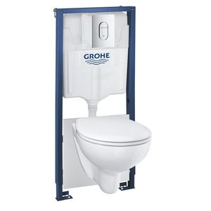 Wandcloset combipack 5in1 bau inbouwreservoir/wandcloset /zitting/bedien.plaat chroom/bevestiging (prof)