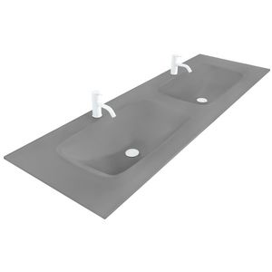 Wastafel 240 glas mat inox dark 120.5x46cm 2x kom met kraangaten (los besteld)
