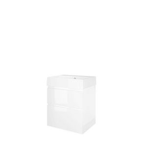 Set Proline porselein Loft wastafel wit met 1 kraangat onderkast asymmetrisch glans wit 60x46cm