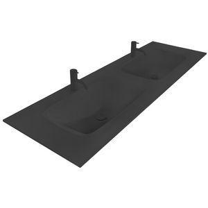 Wastafel 240 glas mat black 120.5x46cm 2x kom met kraangaten (los besteld)