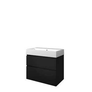 Set Proline porselein Loft wastafel wit zonder kraangat onderkast asymmetrisch mat zwart 80x46cm