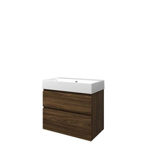 Set Proline porselein Loft wastafel wit met 1 kraangat onderkast asymmetrisch cabana oak 80x46cm