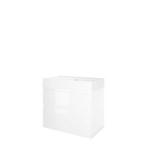 Set Proline porselein Loft wastafel wit met 1 kraangat onderkast asymmetrisch glans wit 80x46cm