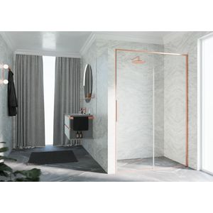 RIGA-2P schuifdeur in nis links 1060-1090x2000mm helder glas brushed red gold