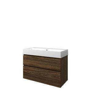 Set Proline porselein Loft wastafel wit zonder kraangat onderkast asymmetrisch cabana oak 100x46cm