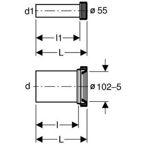 Aansluitgarnituur / toe- en afvoerset verlengd tbv wandcloset matchroom 2-dlg. ø90mm / ø45mm L=300mm