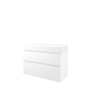 Set Proline porselein Loft wastafel wit zonder kraangat onderkast asymmetrisch mat wit 100x46cm