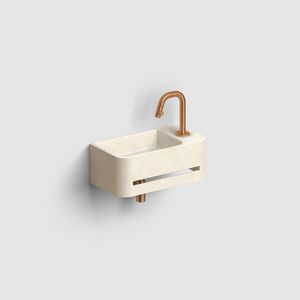 InBe 9 fontein 43x23cm. met handdoekhouder beige microrazzo beton kraangat rechts incl. afvoerplug