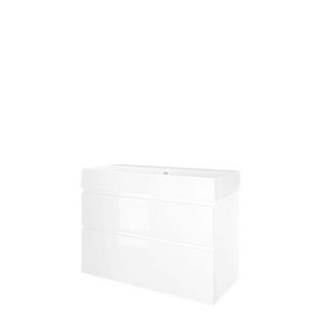 Set Proline porselein Loft wastafel wit met 1 kraangat onderkast asymmetrisch glans wit 100x46cm