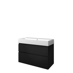 Set Proline porselein Loft wastafel wit met 1 kraangat onderkast asymmetrisch mat zwart 100x46cm