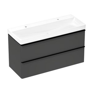 Badmeubel Xelu Q set DMG 1180/475 2 lades wastafel greep mat zwart