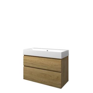 Set Proline porselein Loft wastafel wit met 2 kraangaten onderkast asymmetrisch ideal oak 100x46cm