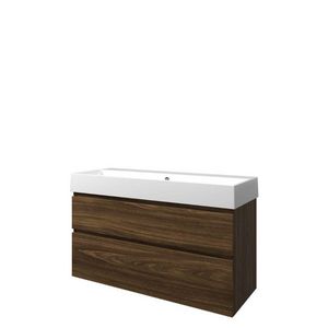 Set Proline porselein Loft enkele wastafel wit zonder kraangat onderkast asymmetrisch cabana oak 120x46cm